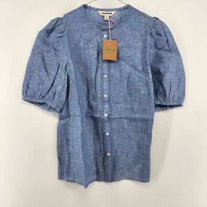 Boden Women's 4 Chambray Leah Short Sleeve Linen Top NWT $110